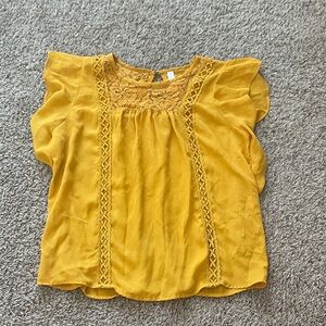 Yellow Lace Trim Women's Top mustard work shirt blouse business casual floral